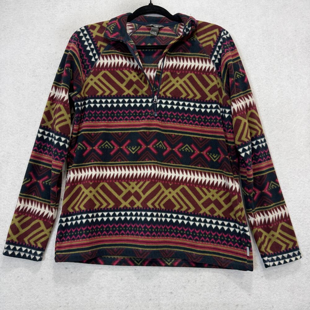Eddie Bauer Pullover Womens Medium Geometric Fleece 1/4 Zip Mock Neck Top